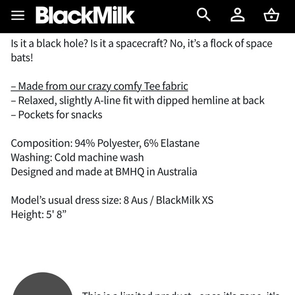 Blackmilk “BATS IN SPACE SWING TEE DRESS - LIMITED” Size Medium M NWT - Picture 10 of 16